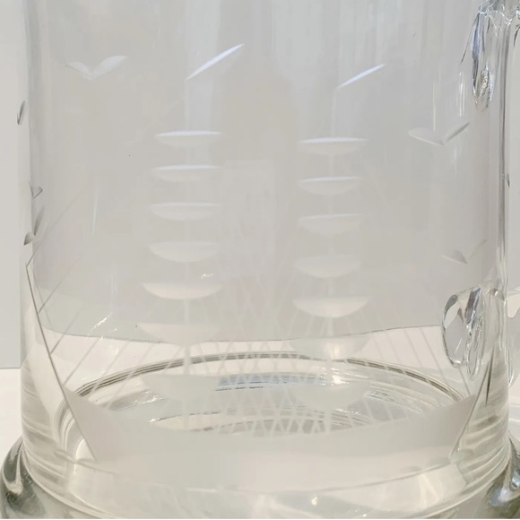 Vintage Clear Glass Pitcher Jug with Etched Ship Sail Boat Design Heavy Sailor - Picture 7 of 7